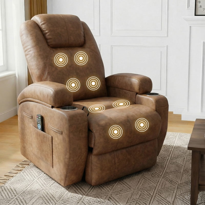 Homall 360° Swivel Rocking Recliner Massage Oversized Singal Sofa For Living Room Ergonomic High Backrest and Adjustable Recliner,PU Brown