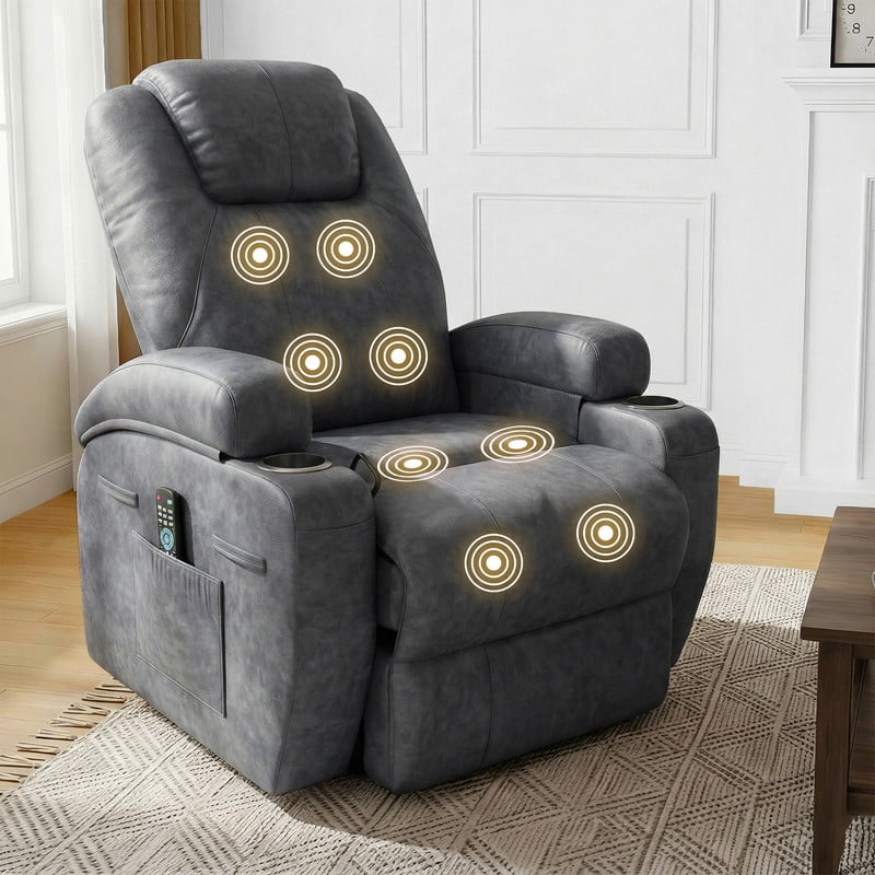 Homall 360° Swivel Rocking Recliner Massage Oversized Singal Sofa For Living Room Ergonomic High Backrest and Adjustable Recliner,PU Gray