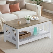 Homall 39" 2-Tier Farmhouse Coffee Table Wood Center Table with Storage Shelf for Living Room, Oak & White