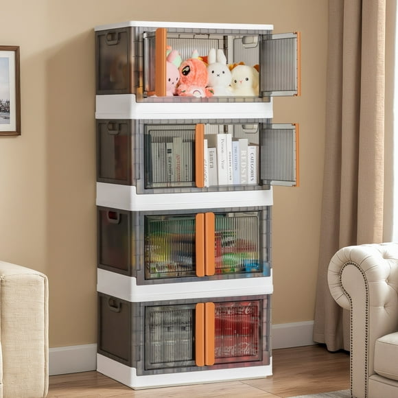 Homall 4 Pack, 304QT, Large Collapsible Storage Bins with Lids, Stackable Plastic Toys&Books Storage Containers with Wheels, Closet Organizers and Storage Boxes for Craft, Home, Pantry, Office, Dorm