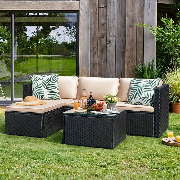 Homall 4 Piece Pe Rattan Wicker Outdoor Patio Bar Set, Black/Beige