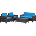 thumbnail image 1 of Homall 4 Pieces Outdoor Conversation Sets Patio Rattan Furniture Sets with Glass Table,Brown&Blue, 1 of 2