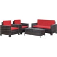 thumbnail image 1 of Homall 4 Pieces Outdoor Conversation Sets Patio Rattan Furniture Sets with Glass Table,Brown&Red, 1 of 2