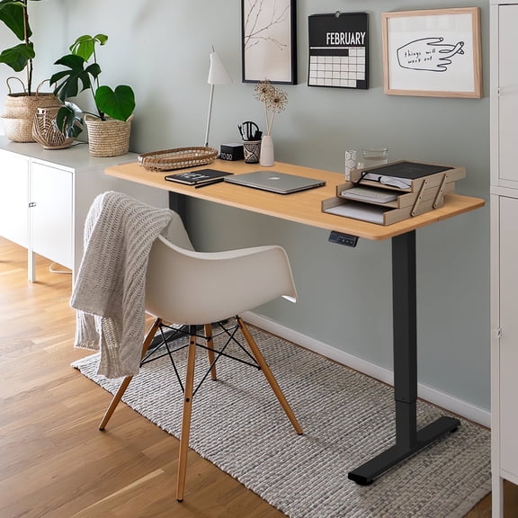 Homall 40" × 24" Electric Height Adjustable Standing Desk Home Office Computer Desk Memory Preset with T-Shaped Metal Bracket, Black&Wood