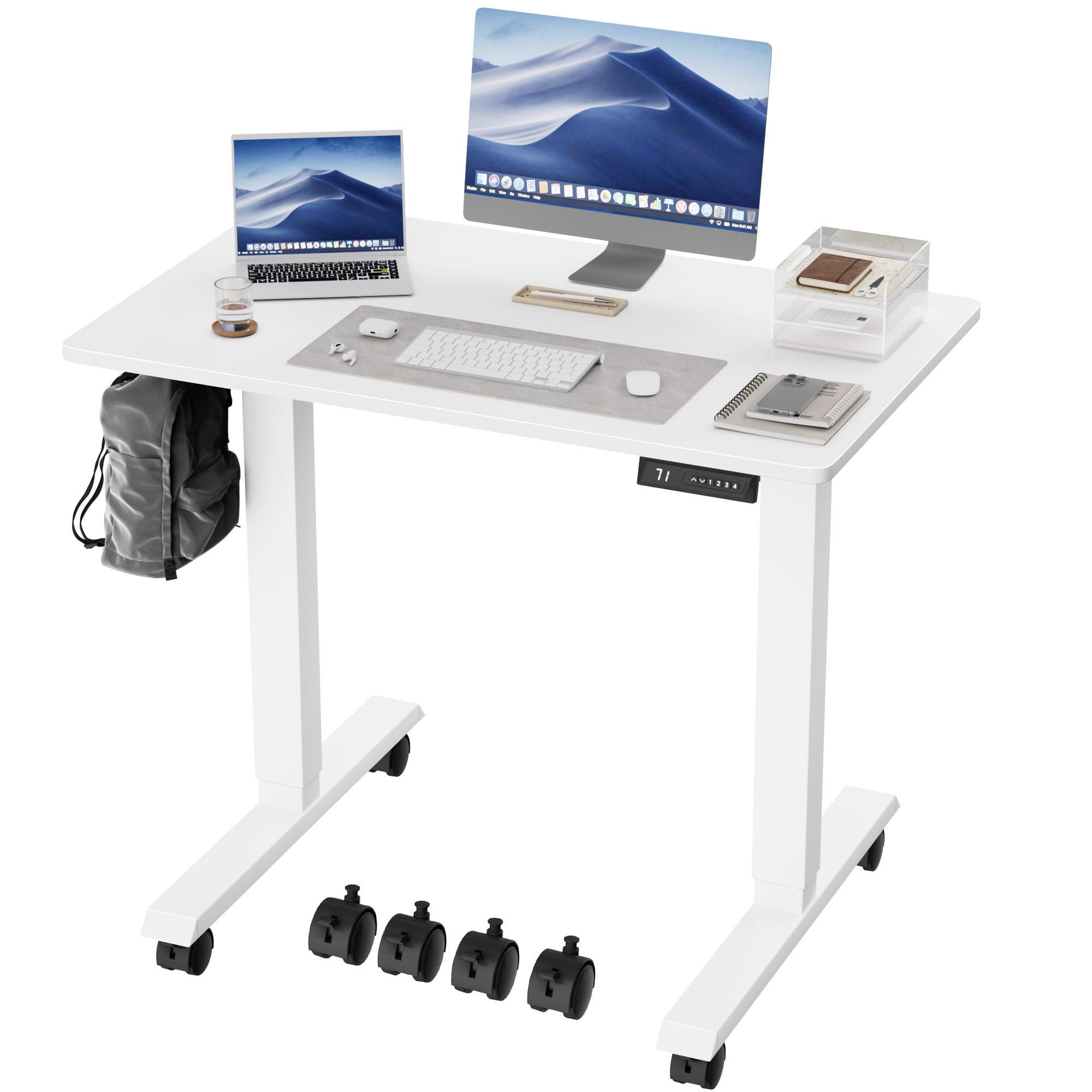 Homall 40" Electric Standing Desk Adjustable Height Stand Up Desk with Locking Wheels Height Adjustable Office Desk with High Memory Function, White