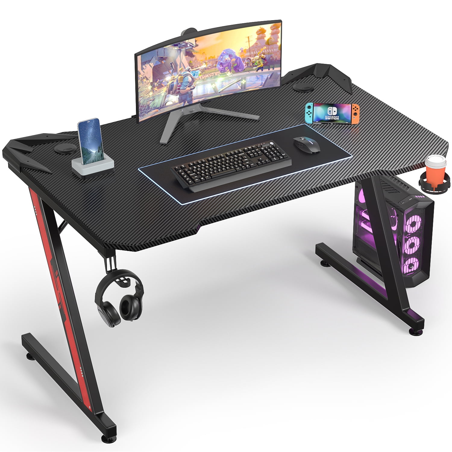 EUREKA ERGONOMIC Gaming Desk 47 Inch,PC Gaming Table, X Shaped Gaming  Computer Desk with Mouse Pad, Carbon Fiber Home Office Desk with Cup Holder  