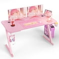 thumbnail image 1 of Homall 47.2 Inches Z-Shaped Gaming Desk Carbon Fiber Surface Desk with Cup Holder & Headphone Hook, Pink, 1 of 7