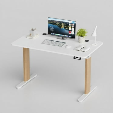 Homall Height Adjustable Electric Standing Desk with Stronger Wood Legs and Memory Storage, White