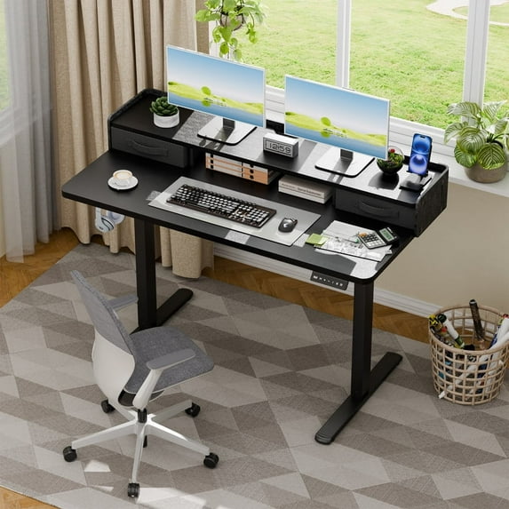 Homall 47" Adjustable Height Ergonomic Comfort and Stability Electric Sit Stand Desk,Desk with Drawers for Home Office, Black