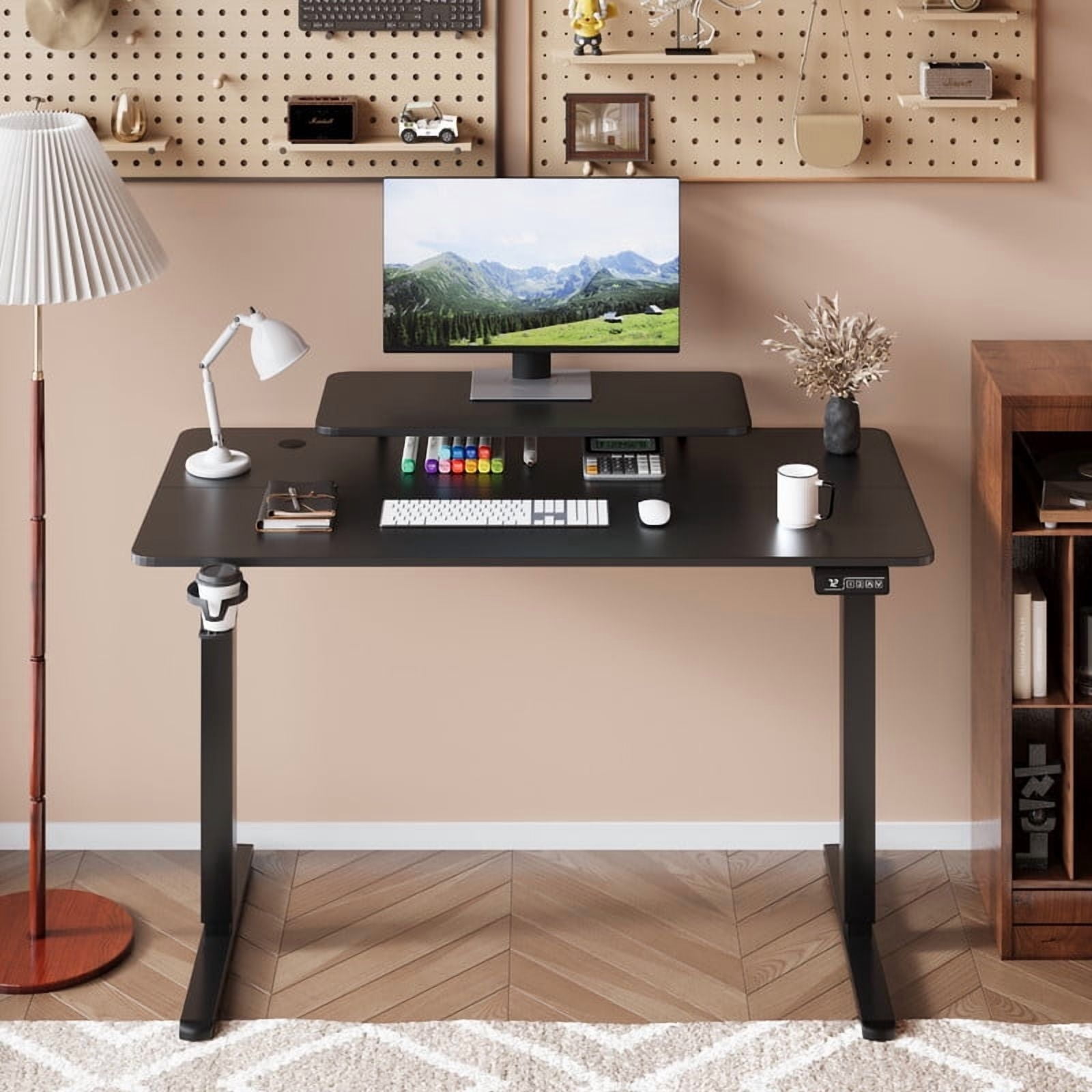 Homall 47" Wide Electric Height Adjustable Standing Desk with Monitor Stand Lifting Range 28~46" Stand Up Office Desk for Home Office,Black