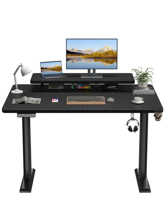 Homall 47" Wide Home Office Electric Height Adjustable Standing Desk Lifting Range 28~46" Computer Desk with Monitor Stand,Black