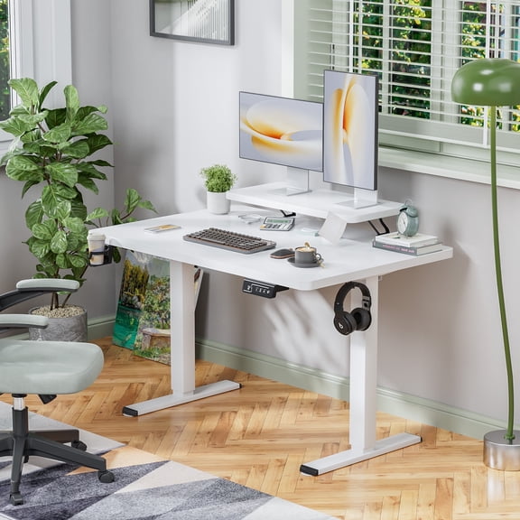 Homall 47" Wide Home Office Electric Height Adjustable Standing Desk Lifting Range 28~46" Computer Desk with Monitor Stand,White