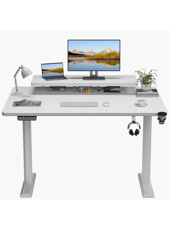 Homall 47" Wide Home Office Electric Height Adjustable Standing Desk Lifting Range 28~46" Computer Desk with Monitor Stand,White