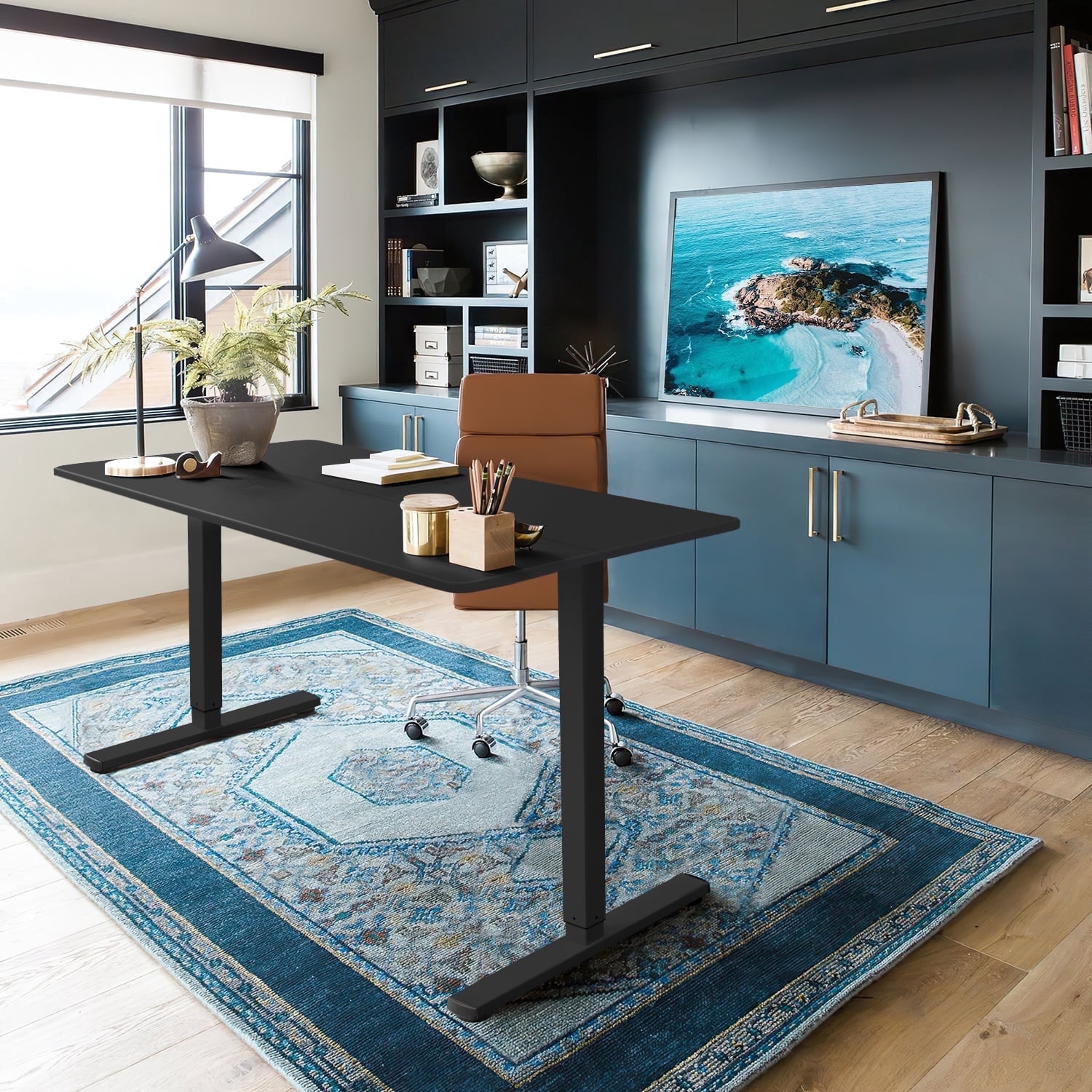 Homall 48" × 24" Electric Height Adjustable Standing Desk Home Office Computer Desk Memory Preset with T-Shaped Metal Bracket, Black