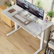Homall 48" x 24" Glass Top Electric Standing Desk with Drawer, Height Adjustable Desk with Phone Stand & Charging Ports, Sit Stand up for Home Office,White