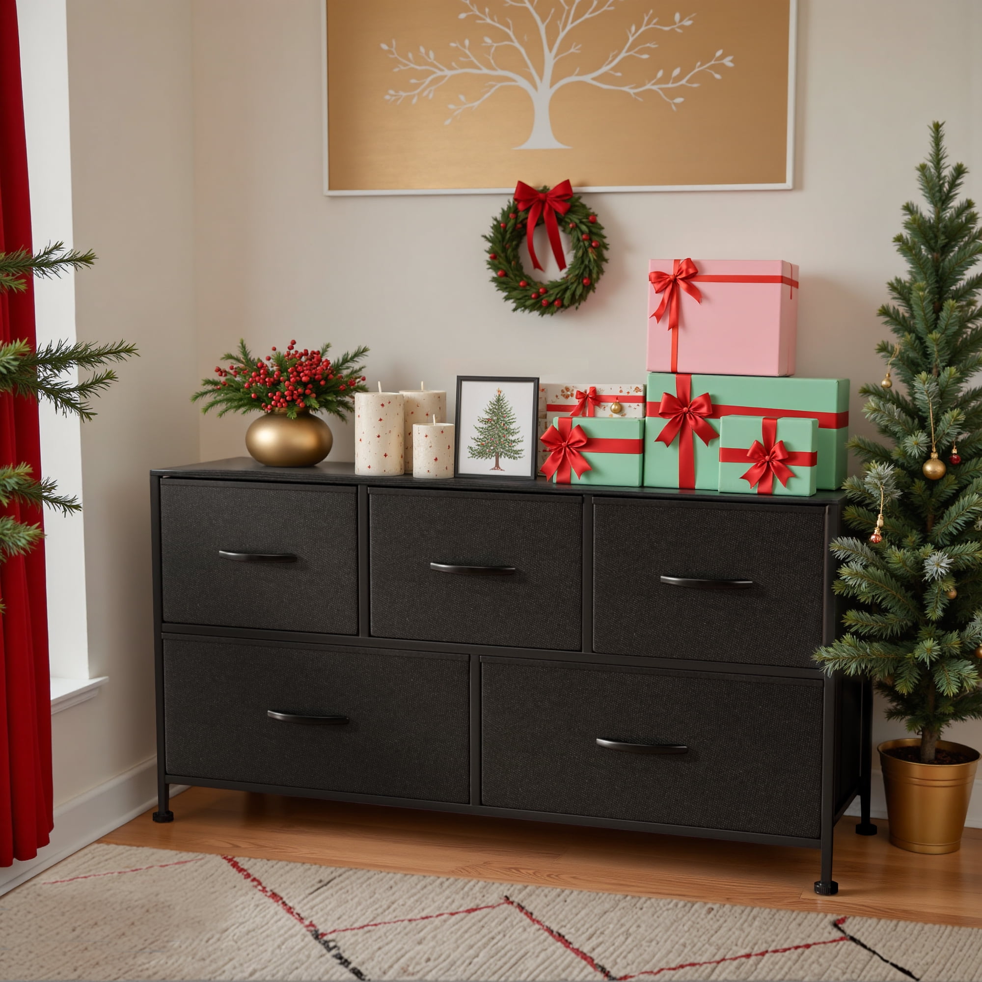 Homall 5-Drawer Fabric Dresser, Wide Chest with Wo