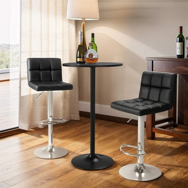 Homall Bar Chair Set of 3, Modern Cocktail Pub Table and 2 Pieces Bar Stools for Kitchen,Bar, Black/Black