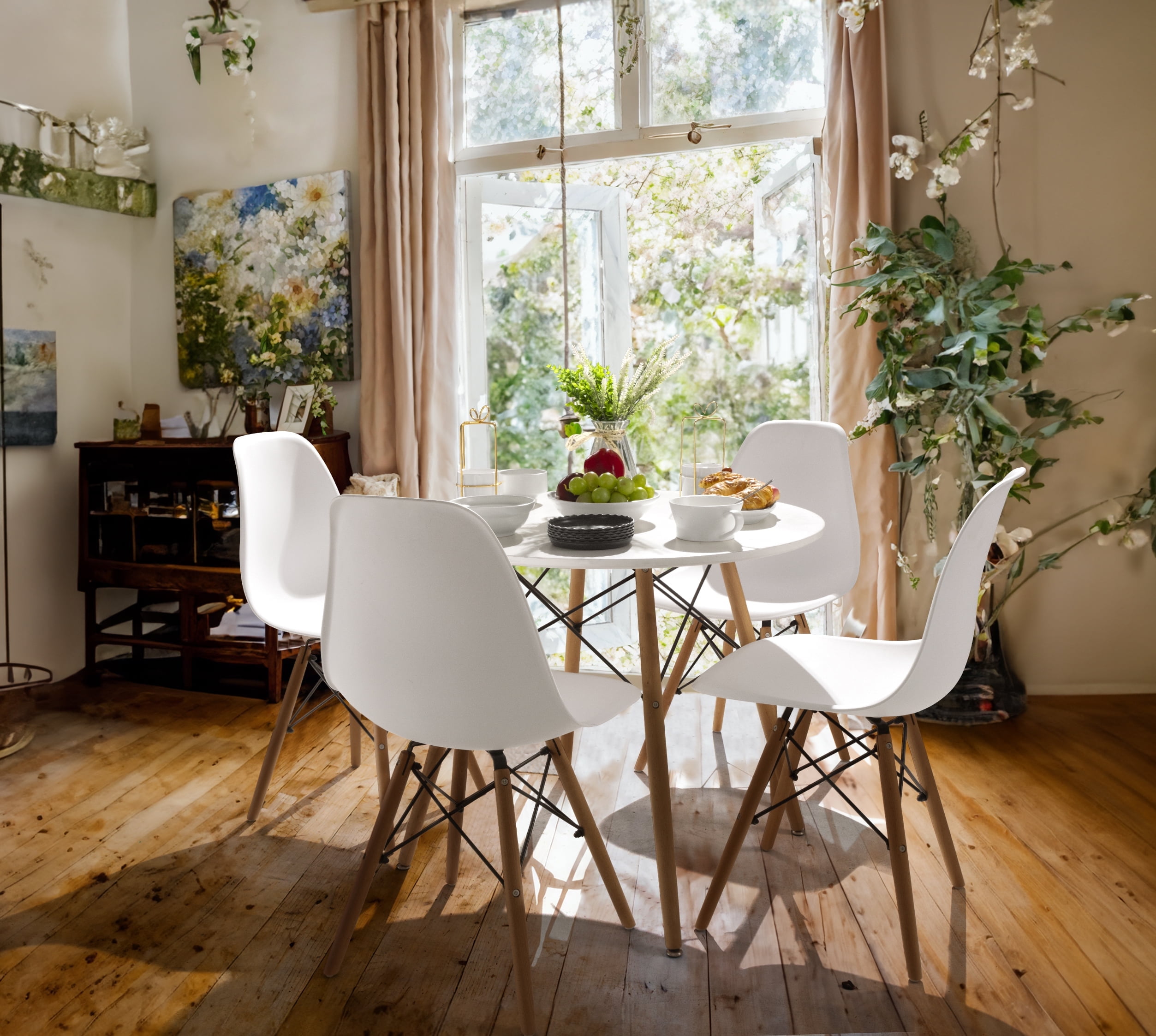 Homall 5-Piece Dining Table Set Mid-Century Modern Round White