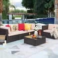 thumbnail image 1 of Homall 5 Pieces Patio Conversation Set Outdoor Rattan Furniture Sectional Sofa with Glass Table, Beige, 1 of 7