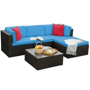Homall  5 Pieces Patio Furniture Sets Outdoor Sectional Sofa Manual Weaving Rattan Blue/Red 4