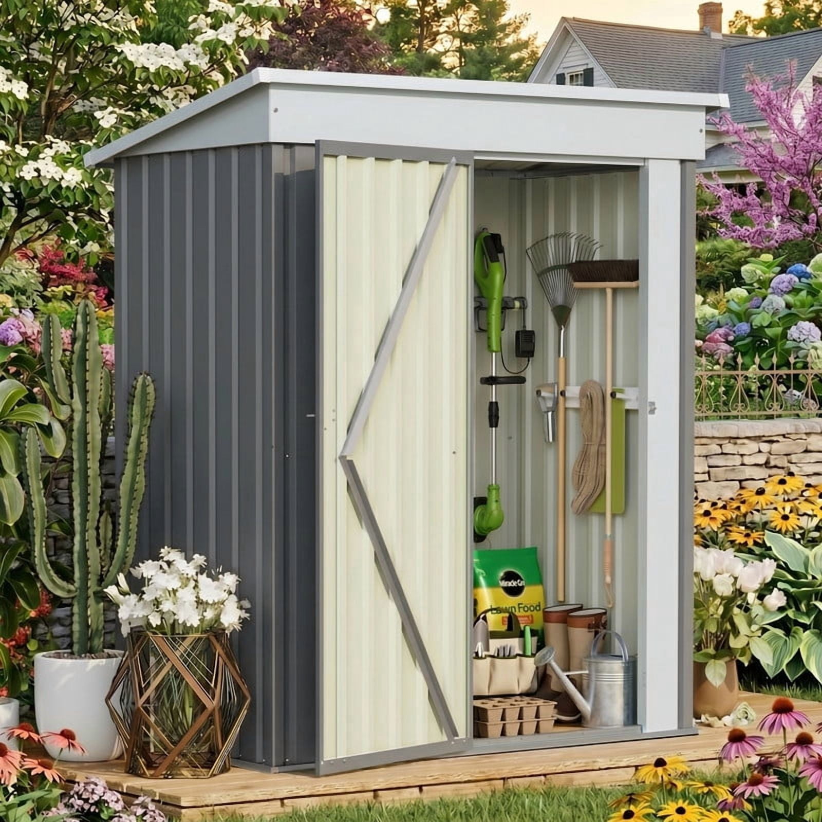 Homall, Outdoor Storage Shed, 5' x 3' with Floor Frame, Gray