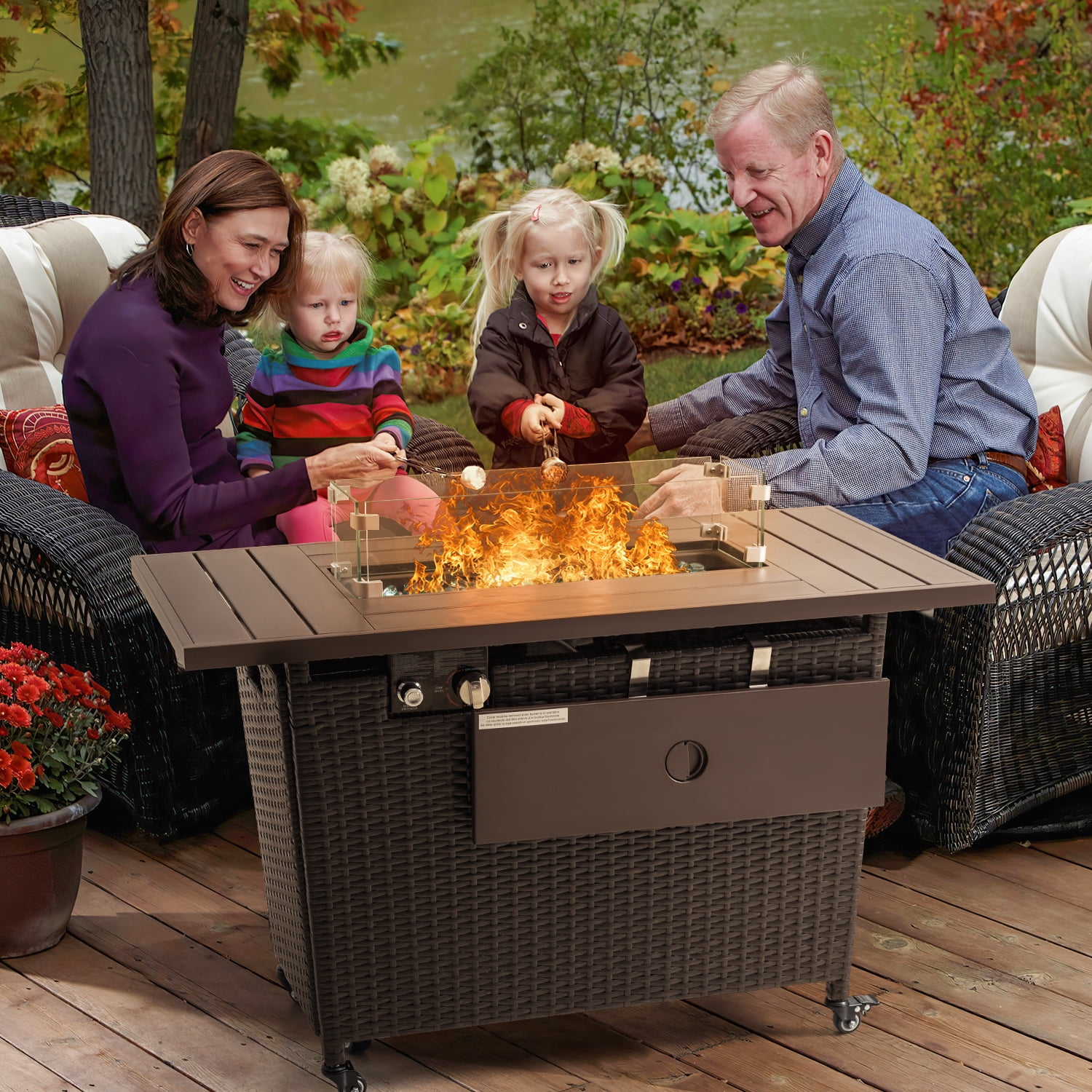 Brown rattan fire pit table outlet