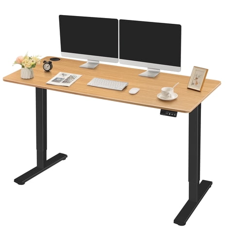 Homall 55" × 24" Electric Height Adjustable Standing Desk Home Office Computer Desk Memory Preset with T-Shaped Metal Bracket, Black&Wood