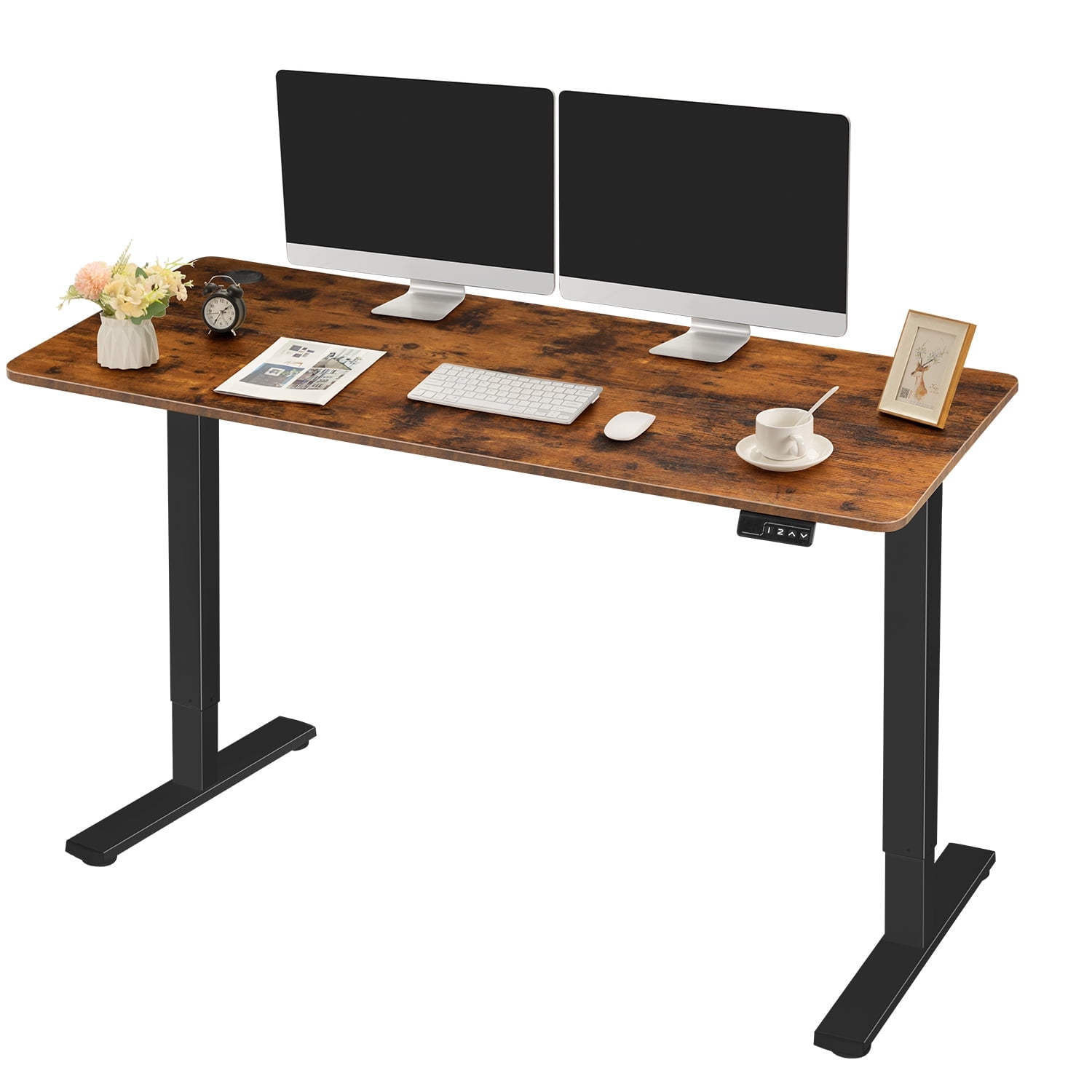 Homall 55 24 Electric Height Adjustable Standing Desk Home Office Computer Desk Memory Preset with T Shaped Metal Bracket Brown Walmart