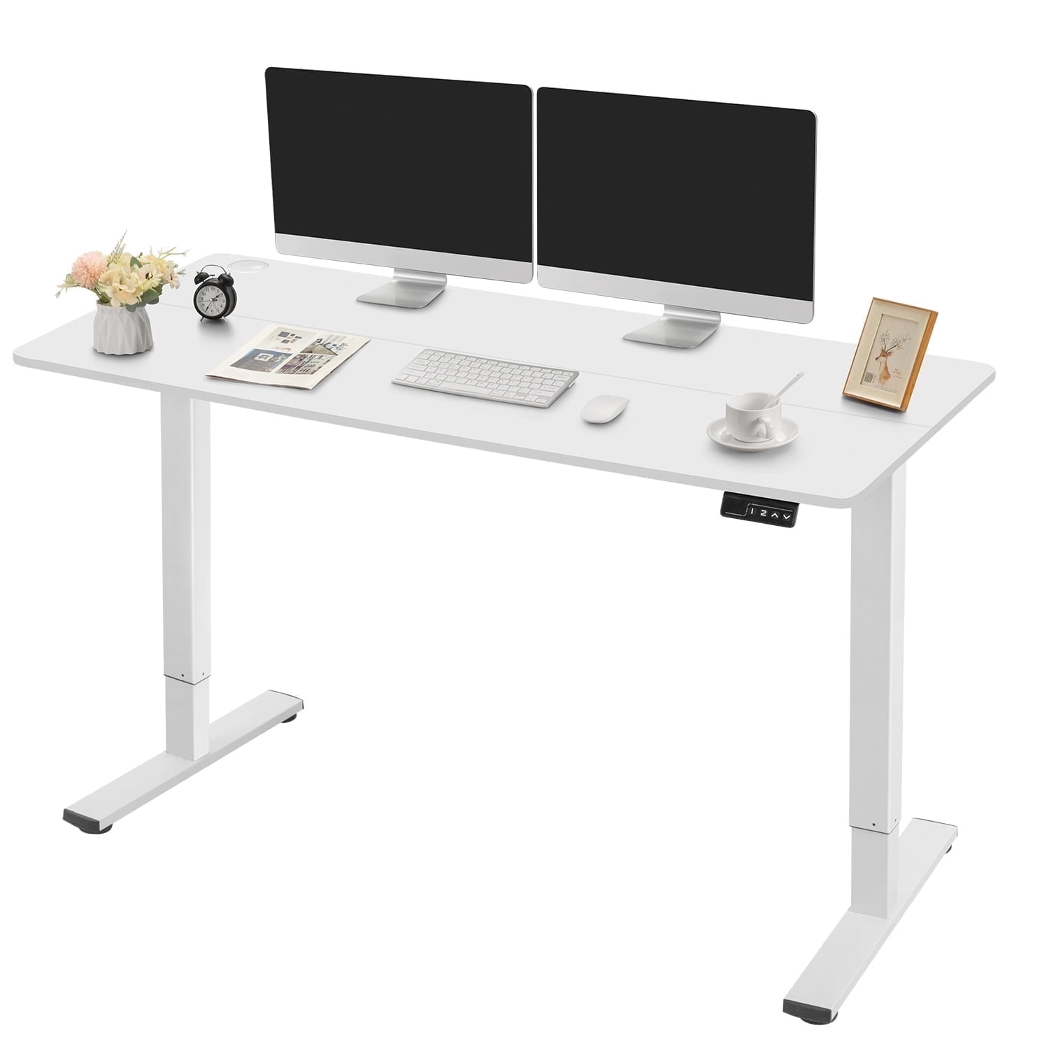 Homall 55" × 24" Electric Height Adjustable Standing Desk Home Office Computer Desk Memory Preset with T-Shaped Metal Bracket, White