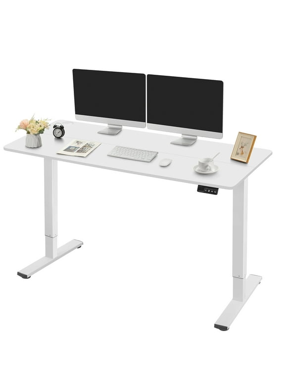 Homall 55" × 24" Electric Height Adjustable Standing Desk Home Office Computer Desk Memory Preset with T-Shaped Metal Bracket, White