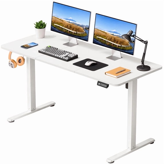 Homall 55" × 24" Electric Height Adjustable Standing Desk Home Office Computer Desk Memory Preset with T-Shaped Metal Bracket, White
