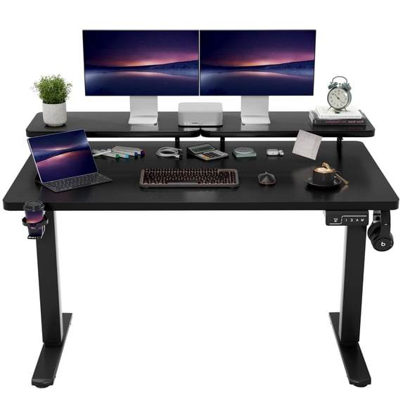 Homall 55" Wide Home Office Electric Height Adjustable Standing Desk Lifting Range 28~46" Computer Desk with Monitor Stand,Black