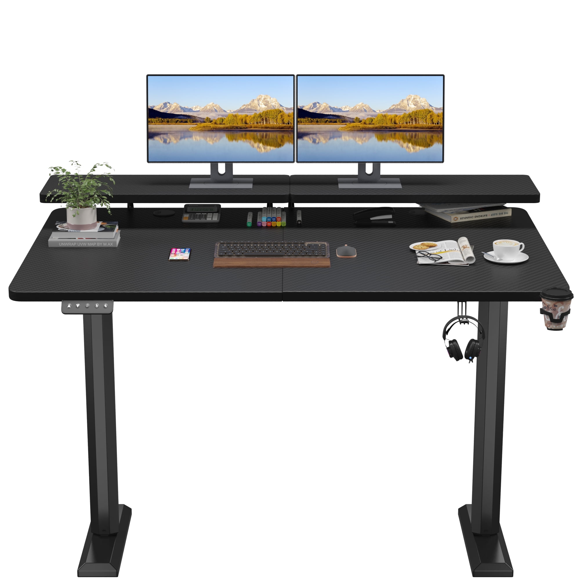 Computer Desk with Adjustable Monitor Stand(3.9”, 5.1”, 6.3”), 48 inch Home Office  Desk with Storage Bag, Simple Modern Style Laptop Desk for Small Space,  Vintage 