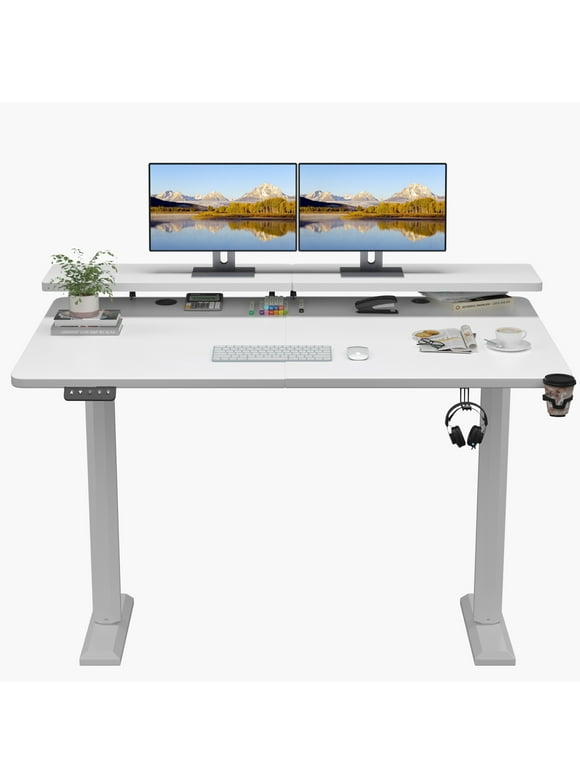 Homall 55" Wide Home Office Electric Height Adjustable Standing Desk Lifting Range 28~46" Computer Desk with Monitor Stand,White