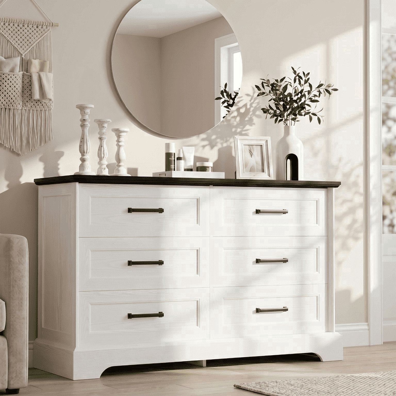 white dresser with black hardware modern Modern White Finish 1Pc Dresser Of 6X Drawers Black Hardware Wooden Bedroom Furniture White Bedroom Modern,Rustic Wood