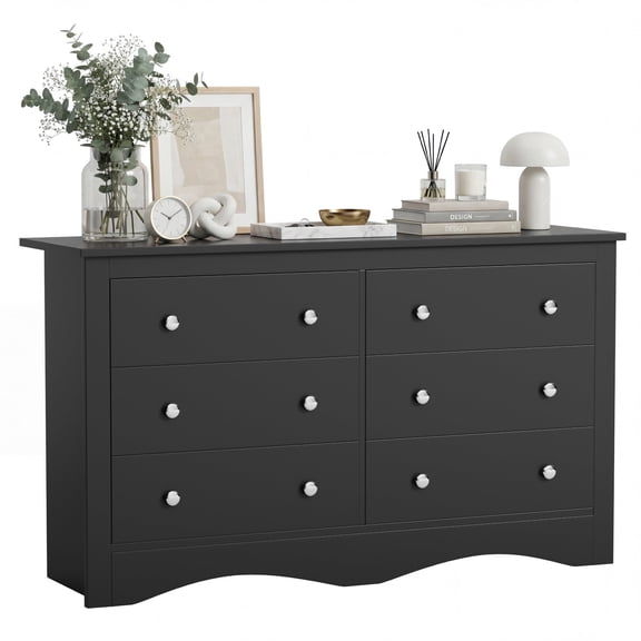 Homall 52‘’ Wide 6 Drawer Dresser for Bedroom, Modern Wood Chest of Drawers with Smooth-gliding Drawers, Storage Organizer for Bedroom Living Room, Black