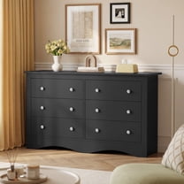 Homall 6 Drawer Double Dresser Equipped with an Anti-Toppling Device, Modern Wood Chest of Drawer for Living Room Bedroom,Black