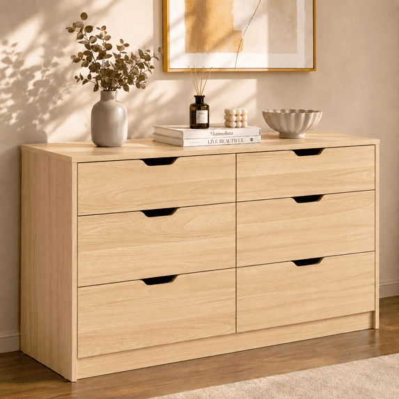 Homall 6 Drawer Double Dresser for Bedroom, Wood Storage Cabinet with ...