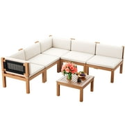 Homall 5-Seat Pieces Patio Conversation Set Acacia Wood Outdoor Furniture Set, White