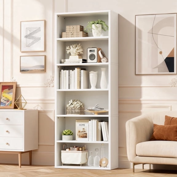 Homall 6-Shelf Standing Bookcase, Sturdy Storage for Home Office, Living Room,White