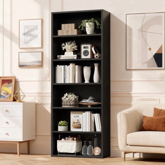 Homall 6-Shelf Standing Bookcase, Sturdy Storage for Home Office, Living Room,Black