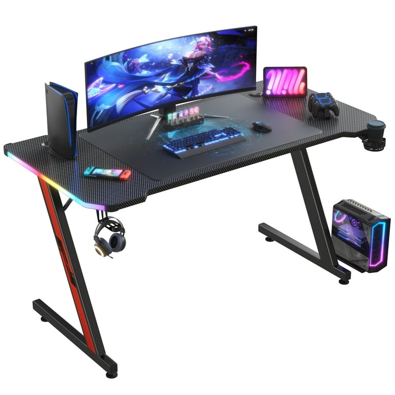 63'' Ergonomic Computer Desk with Mouse Pad, Gaming Desk with Gamepad  Bracket, Cup Holder