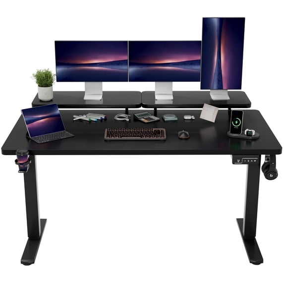 Homall 63" Wide Home Office Electric Height Adjustable Standing Desk Lifting Range 28~46" Computer Desk with Monitor Stand,Black