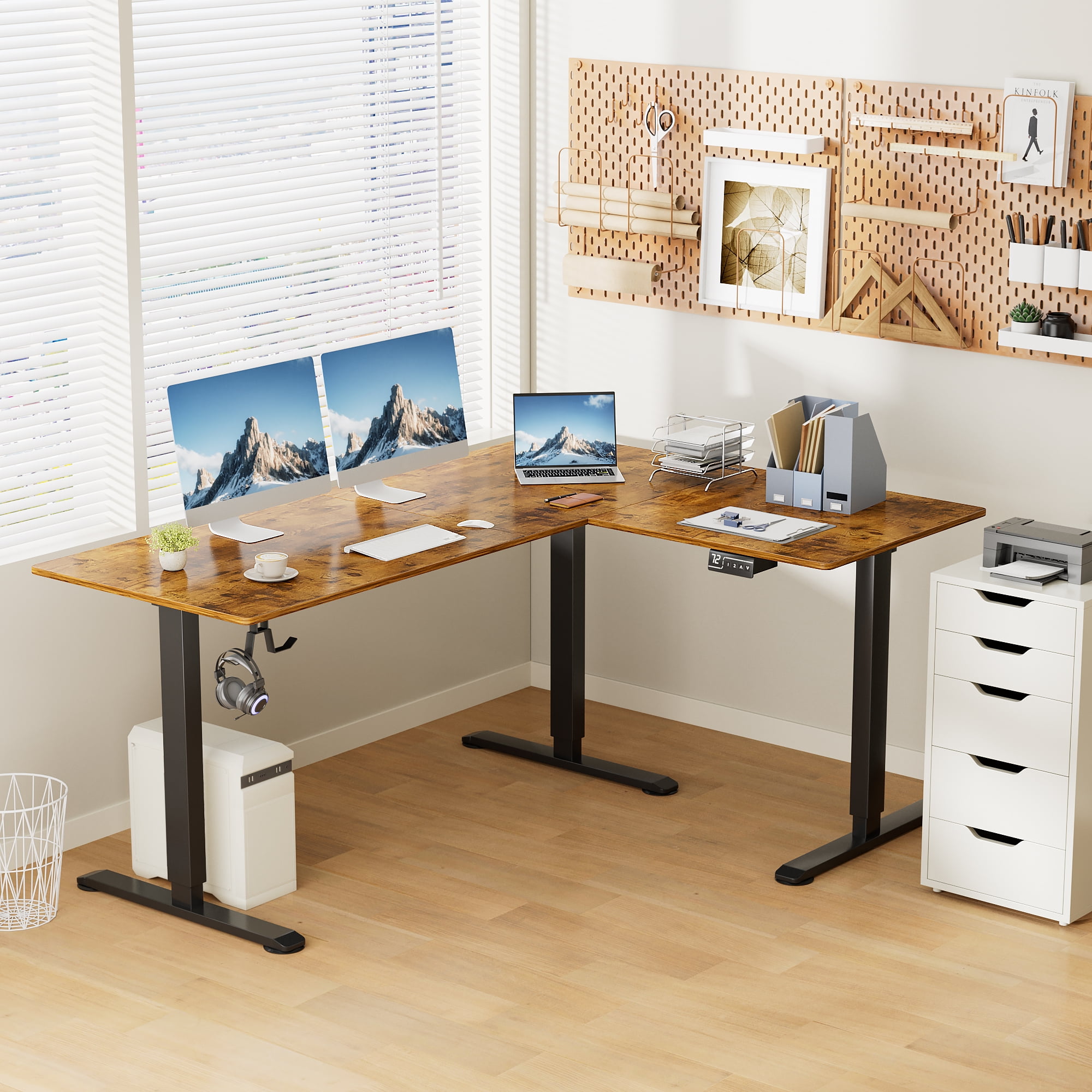 Homall 63in Wide L-shaped Electric Sit-Stand Desk Lifting Range 28~46in ...