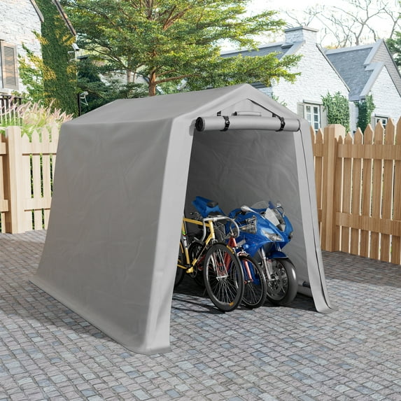 Homall 6X8 ft Storage Tent Outdoor Portable Shelter Shed for Motorcycle, Waterproof and UV Resistant, Anti-Snow Carport with Rolled up Zipper Doors and Vents,Gray