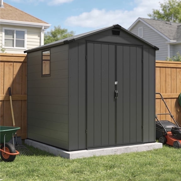 Homall 6x6ft Outdoor Plastic Storage Shed with Window,Weather-Resistant, Easy Assembly, Wood-Effect Garden Tool House,Dark Gray