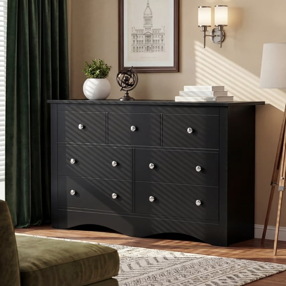 Homall 52'' Wide 7 Drawer Dresser, Wood Chest of Drawers Storage Organizer for Bedroom Living Room, Black