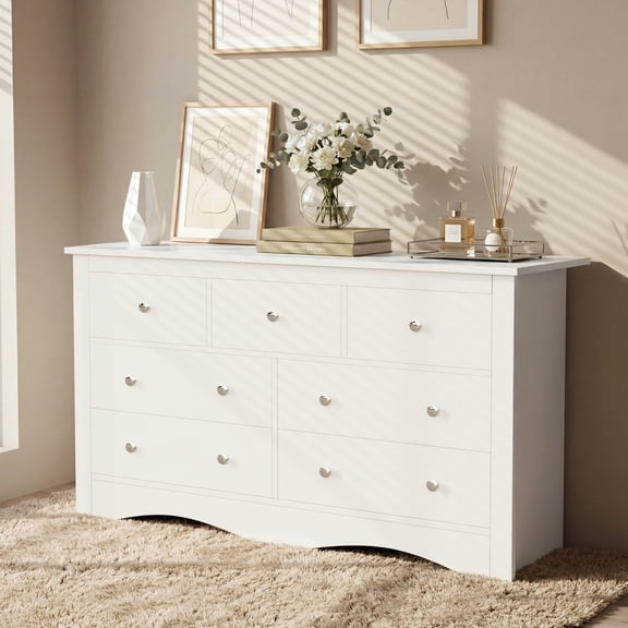 Homall 52'' Wide 7 Drawer Dresser, Wood Chest of Drawers Storage Organizer for Bedroom Living Room, White
