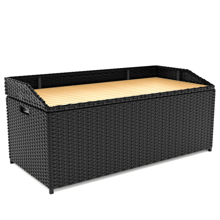 70 Gallon Storage Bench Deck Box – Resin Patio Furniture & Pool Toy Storage, Outdoor Seating, Brown, Large Rectangle