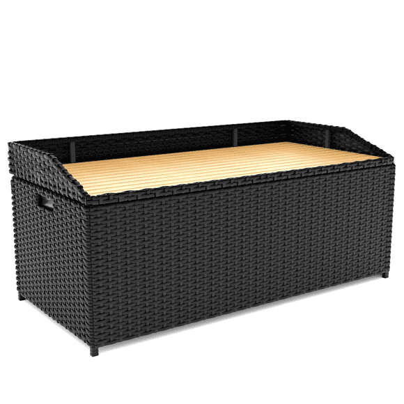 Homall 70 Gallon Rattan Wicker Large Storage Bench Deck Box Outdoor Indoor Waterproof Storage Box with Wood Bench Surface for Patio Furniture Cushions, Toys, Garden and Pool Tools